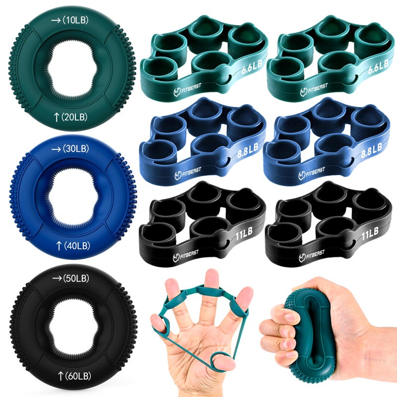 FitBeast Hand Grip Strengthener  Finger Exerciser  Forearm Strengthener Kit - 9 Pack  Targeted Hand & Forearm Strength  Relief & Recovery Kit (Deep Blue) - Image 1